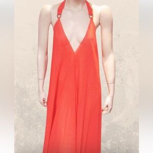 Sheer halter top cover-up dress in red, one size
